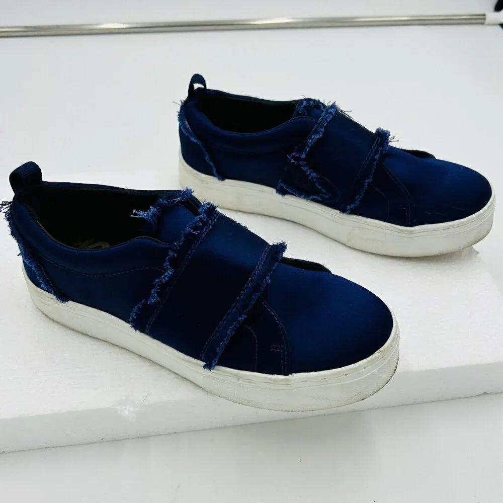 Sam Edelman Womens Levine Satin Fringe Elastic Slip-On Sneakers Blue Size 6.5